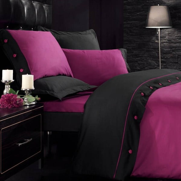 Črno-rožnato bombažno satenasto posteljno perilo z rjuho Prevleka, 200 x 220 cm
