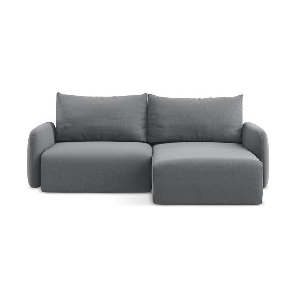 Siva žametna raztegljiva/s prostorom za shranjevanje kotna sedežna garnitura (desni kot/z ležalnikom) Kalena – Makamii