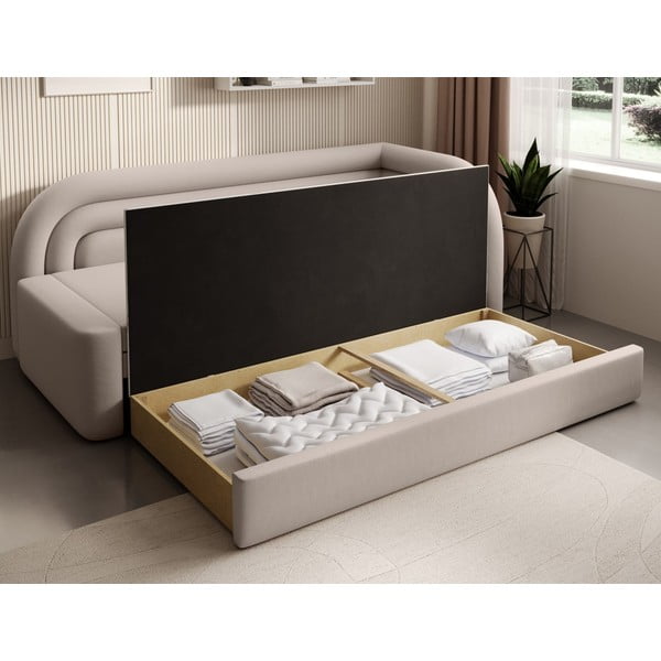 Bež žametna raztegljiva/s prostorom za shranjevanje sedežna garnitura levi kot 223 cm Fabillo – ELTAP-image-4