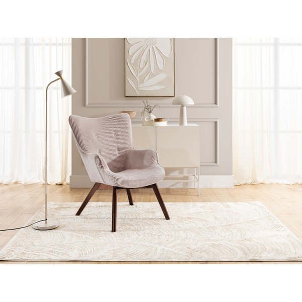 Svetlo rožnat fotelj iz rebrastega žameta Niko – Ropez-image-4