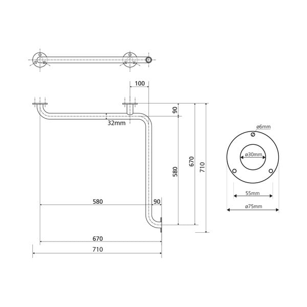 Jeklen stenski varnostni ročaj 71 cm Handicap – Sapho-image-3