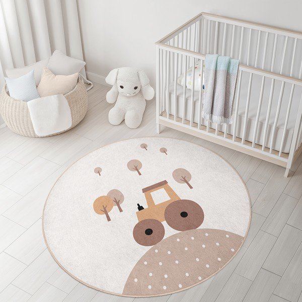 Bež pralna otroška preproga ø150 cm Tractor World – Mila Home-image-2