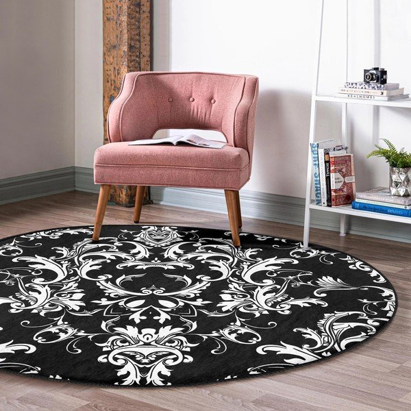 Črna/bela pralna okrogla preproga primerna za robotski sesalnik ø 80 cm Comfort – Mila Home-image-1