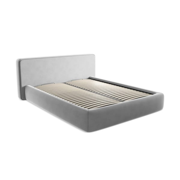 Siva oblazinjena zakonska postelja s prostorom za shranjevanje z letvenim dnom 160x200 cm Kiana – Makamii