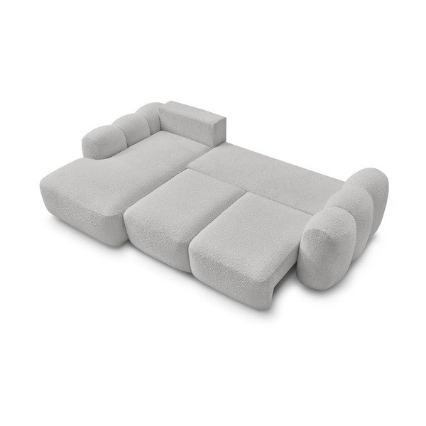 Svetlo siva raztegljiva/s prostorom za shranjevanje kotna sedežna garnitura iz tkanine bouclé (levi kot/z ležalnikom) Montaigne – Bobochic Paris-image-3