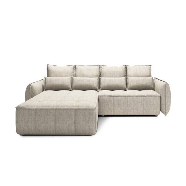 Bež žametna raztegljiva/s prostorom za shranjevanje kotna sedežna garnitura (levi kot/z ležalnikom) Campo – ELTAP