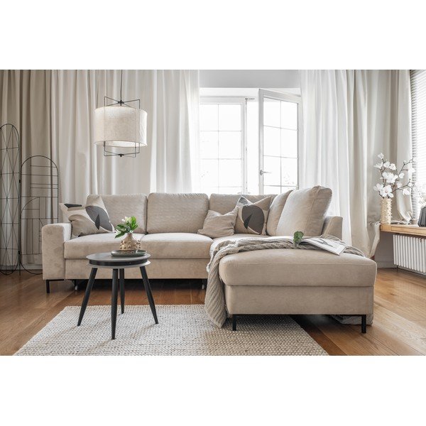 Bež raztegljiva kotna sedežna garnitura iz rebrastega žameta (desni kot) Lofty Lilly – Miuform-image-4