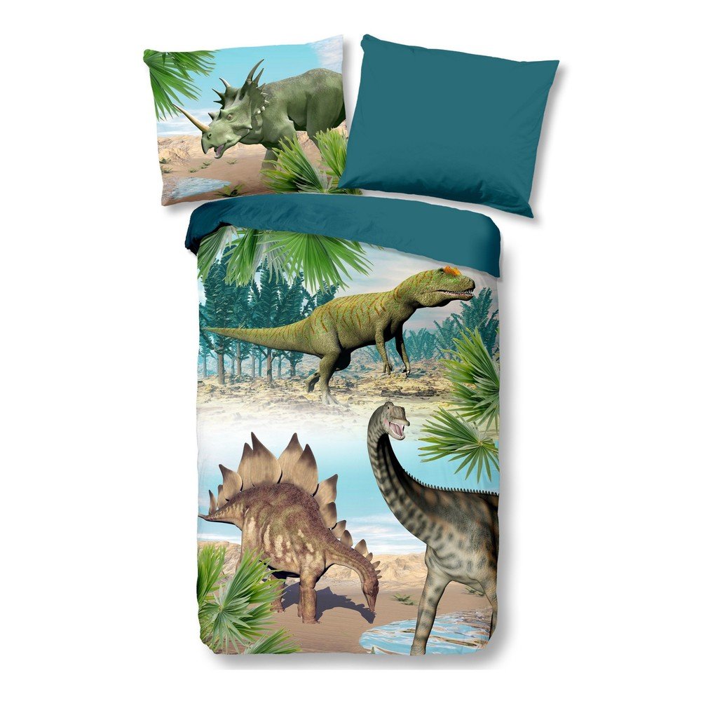Zelena/modra enojna bombažna otroška posteljnina 140x200 cm Dino