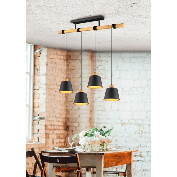 Viseča svetilka s kovinskim senčilom v črni in naravni barvi ø 18 cm Harris – Trio-image-4