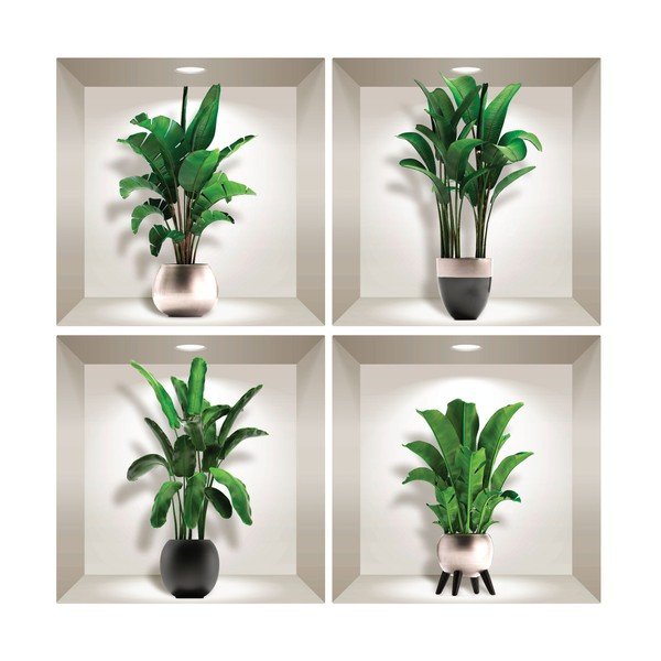 Komplet 4 3D stenskih nalepk Ambiance Exotic Palm Leaves-image-1