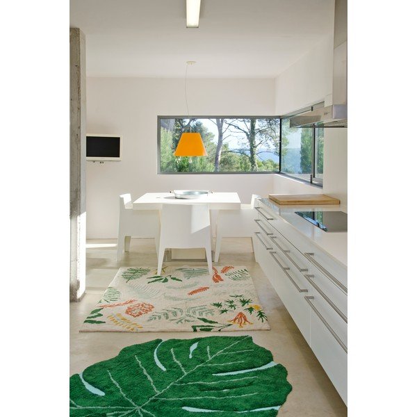 Temno zelena pralna ročno tkana bombažna otroška preproga 120x180 cm Monstera Leaf – Lorena Canals-image-3