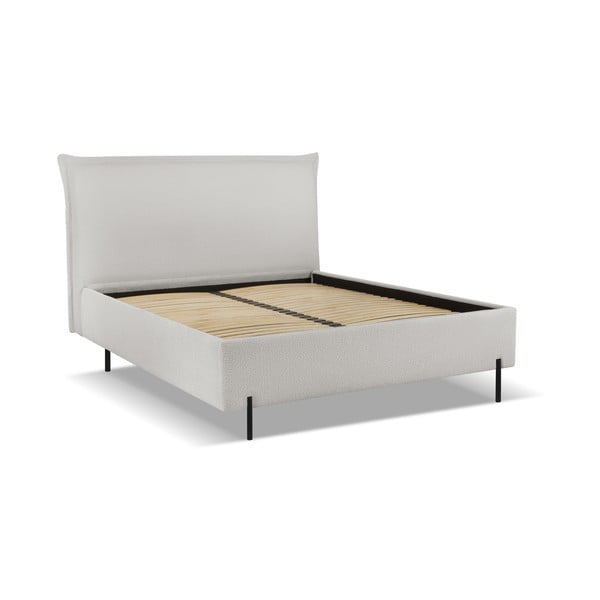 Svetlo siva oblazinjena zakonska postelja s prostorom za shranjevanje in letvenim dnom 160x200 cm Armie – Milo Casa