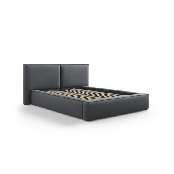 Temno siva oblazinjena zakonska postelja s prostorom za shranjevanje in letvenim dnom 140x200 cm Arendal – Cosmopolitan Design