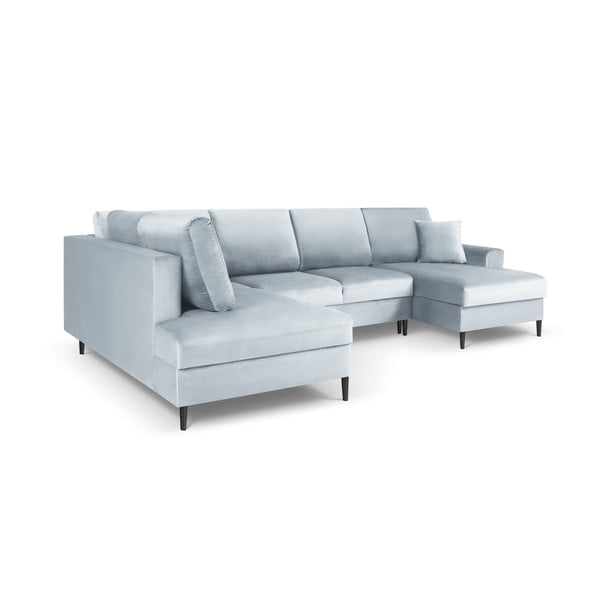 Svetlo modra žametna raztegljiva kotna sedežna garnitura s prostorom za shranjevanje (levi kot/v obliki črke "U") Kyoto – Cosmopolitan Design-image-3