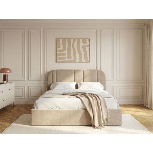 Bež oblazinjena zakonska postelja s prostorom za shranjevanje z letvenim dnom 160x200 cm Sidney – Bobochic Paris-image-2