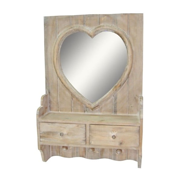 Leseno stensko ogledalo z 2 predalčkoma Antic Line Heart
