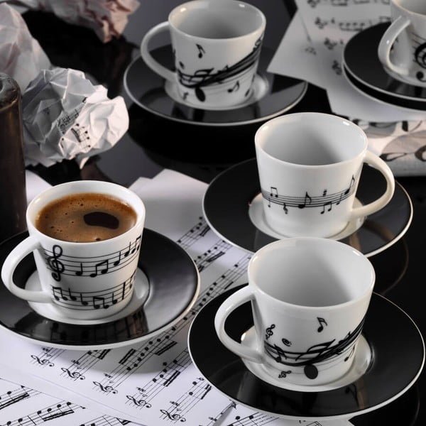 Komplet 6 porcelanskih skodelic in krožnikov Kutahya Song