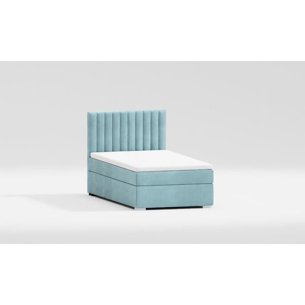 Svetlo modra oblazinjena postelja s prostorom za shranjevanje z letvenim dnom 80x200 cm Bunny – Ropez