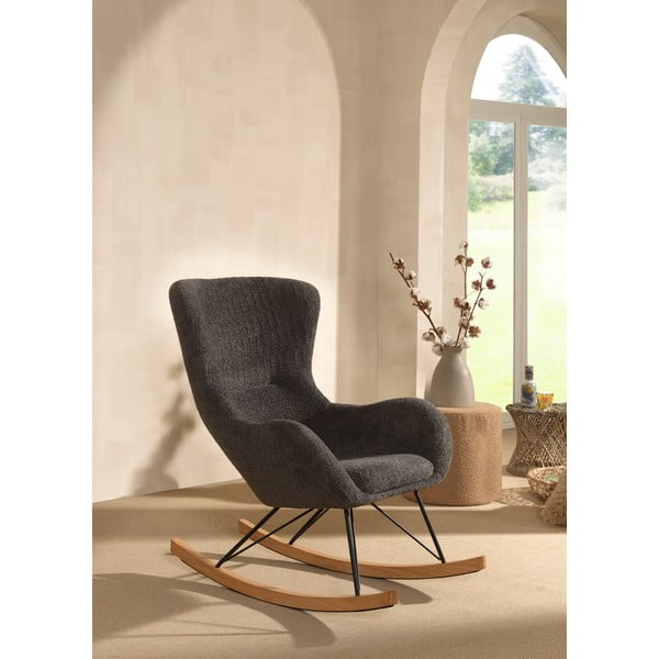 Siv gugalni otroški fotelj iz tkanine bouclé ROCKY – Vipack-image-2