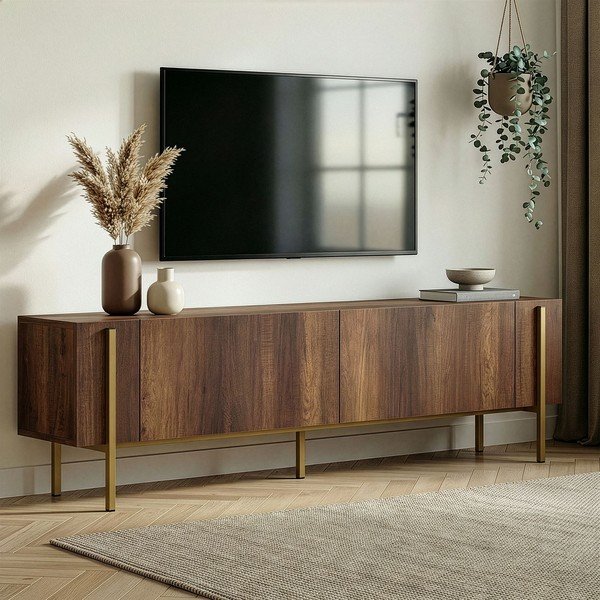 TV omarica v orehovem dekorju v temni naravni barvi 180x45x30 cm Nexus – Kalune Design-image-1