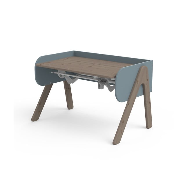 Temno rjavo-modra pisalna miza iz borovega lesa z nastavljivo višino Flexa Woody