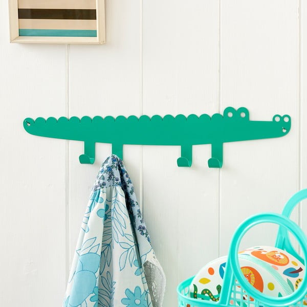 Zelen kovinski stenski otroški obešalnik Crocodile – Rex London-image-1