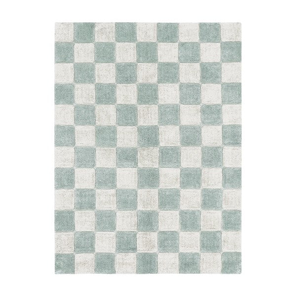 Svetlo modra/kremno bela pralna ročno tkana bombažna preproga 120x160 cm Kitchen Tiles Blue Sage – Lorena Canals