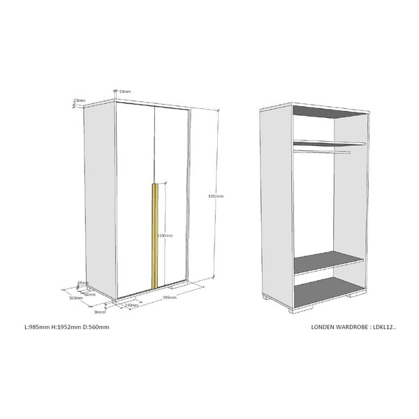 Temno siva otroška garderobna omara 98x195 cm London – Vipack-image-3