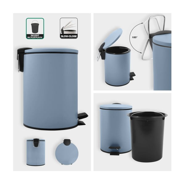 Svetlo moder jeklen koš za smeti s pedalom 3 l Adelar – Spirella-image-2