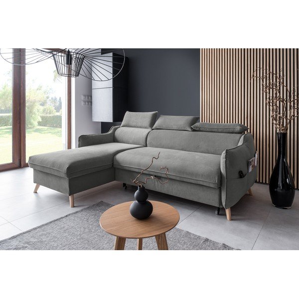 Svetlo siva žametna raztegljiva kotna sedežna garnitura (levi kot) Sweet Harmony – Miuform-image-3