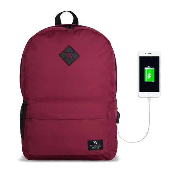 Temno vinsko rdeč nahrbtnik z USB priključkom My Valice SPECTA Smart Bag-image-1