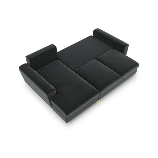 Temno siva žametna raztegljiva kotna sedežna garnitura s prostorom za shranjevanje (levi kot/z ležalnikom) Kyoto – Cosmopolitan Design-image-2