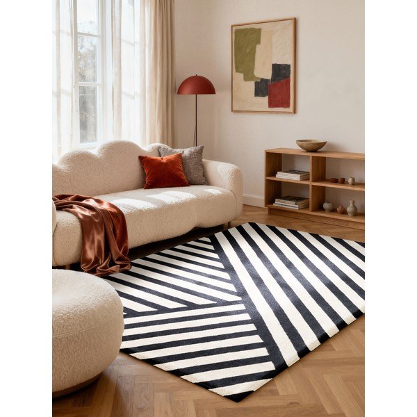 Črno-bela ročno tkana volnena preproga 120x180 cm Stryve Noir – Elle Decoration-image-1
