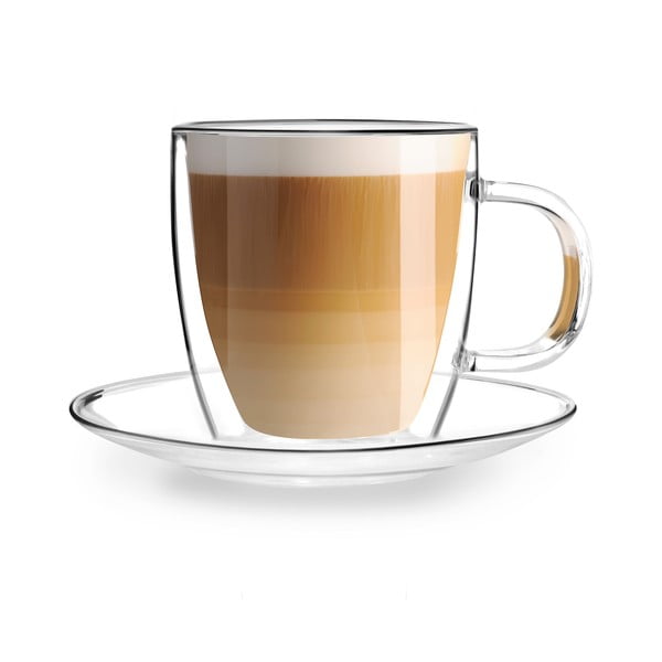 Komplet 2 steklenih skodelic z dvojno steno in krožnikom Vialli Design, 250 ml-image-3