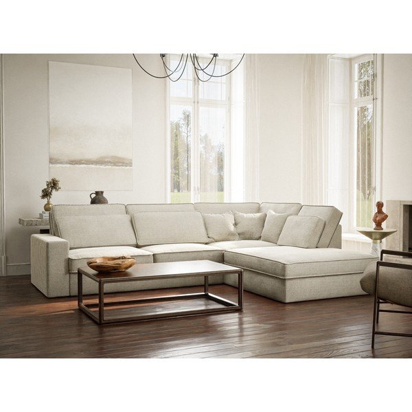 Sivo-bež kotna sedežna garnitura iz šenilje (desni kot/v obliki črke L) Kirou – Maison de Rêve-image-1