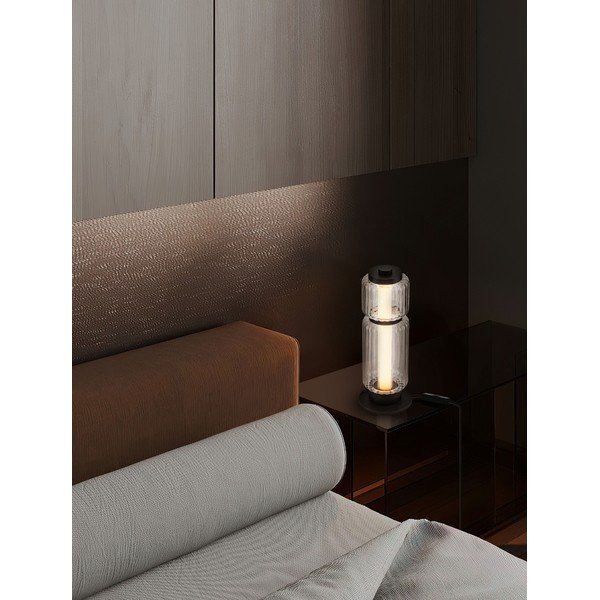 Mat črna steklena LED namizna svetilka (višina 39 cm) Liesa – Nova Luce-image-1