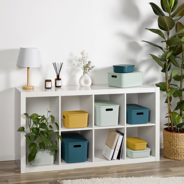 Siva plastična škatla za shranjevanje s pokrovom 24x18x8 cm – Homéa-image-1