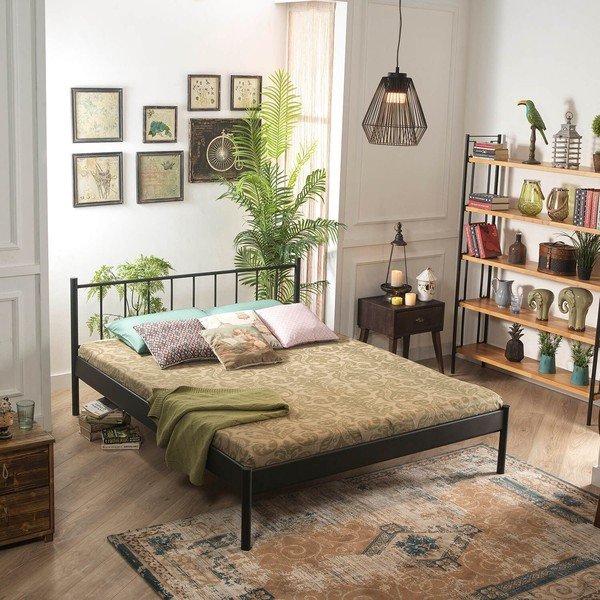 Črna kovinska zakonska postelja z letvenim dnom 160x200 cm Falez – Kalune Design-image-3
