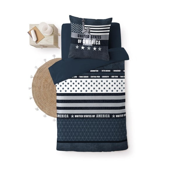 Temno modra enojna bombažna posteljnina 140x200 cm States – douceur d'intérieur