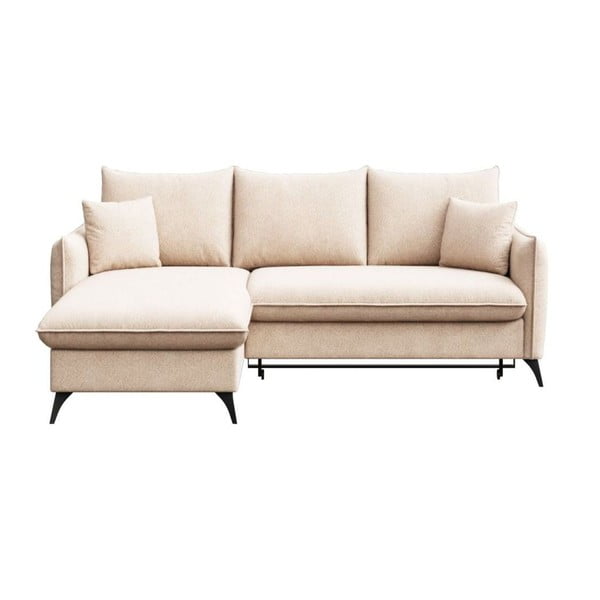 Bež raztegljiva kotna sedežna garnitura s prostorom za shranjevanje iz tkanine bouclé (levi kot/z ležalnikom) Brim – Rodier