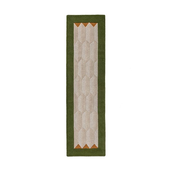 Zelen/v naravni barvi ročno tkan volnen tekač 60x230 cm Apex Border Wool – Flair Rugs