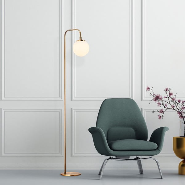 Bela/medeninasta stoječa svetilka s steklenim senčilom (višina 146 cm) Viran – Opviq lights-image-1