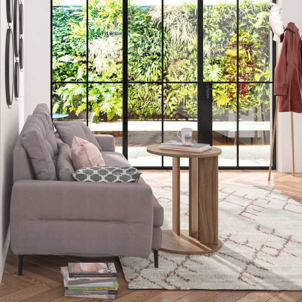 Okrogla klubska mizica s ploščo v dekorju oreha ø 50 cm Nora - TemaHome-image-1