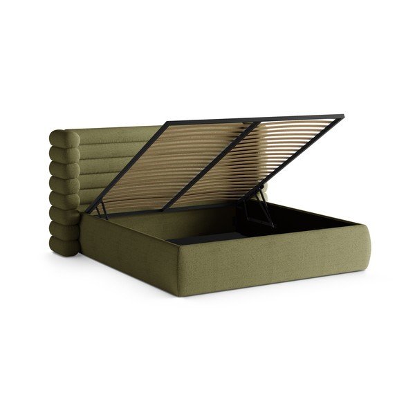Zelena oblazinjena zakonska postelja s prostorom za shranjevanje in z letvenim dnom 200x200 cm Mount – Micadoni -image-2