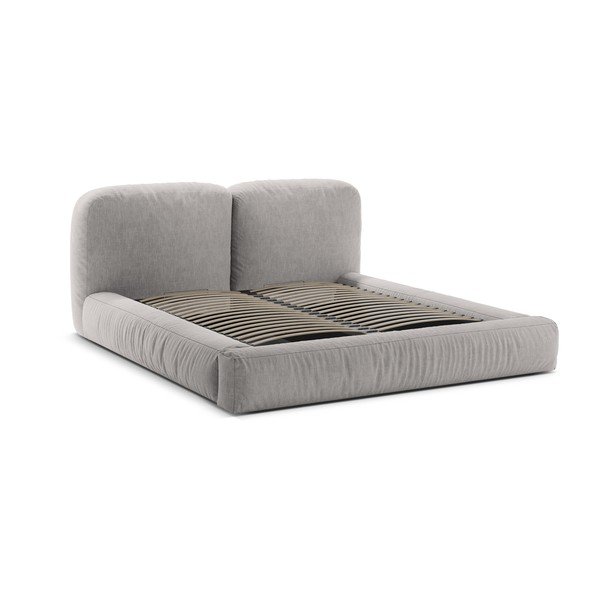 Svetlo siva oblazinjena zakonska postelja s prostorom za shranjevanje in z letvenim dnom 180x200 cm Martina – Micadoni -image-3