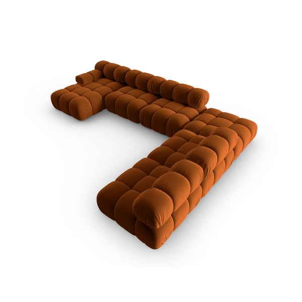 Oranžna žametna sedežna garnitura 379 cm Bellis – Micadoni Home-image-4