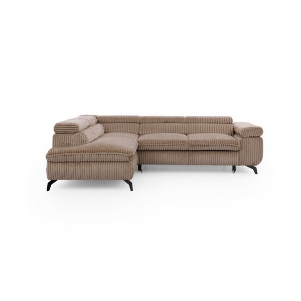 Rjava kotna sedežna garnitura iz rebrastega žameta (levi kot/v obliki črke L) Marbeya  – Ropez