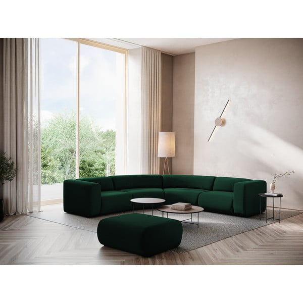 Temno zelena žametna kotna sedežna garnitura Ekahi – Makamii-image-1