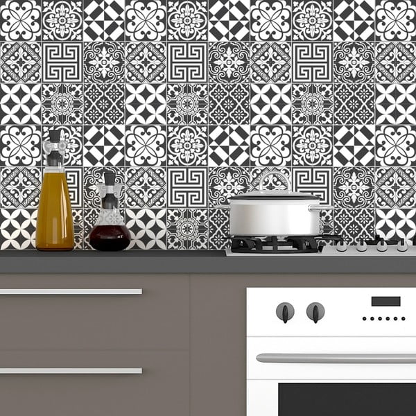 Komplet 60 stenskih nalepk Ambiance Traditional Tiles Shade of Gray, 10 x 10 cm
