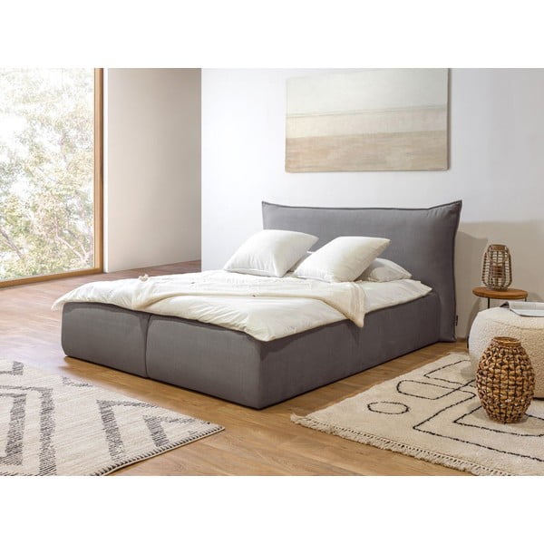 Temno siva žametna oblazinjena zakonska postelja s prostorom za shranjevanje z letvenim dnom 160x200 cm Jade - Bobochic Paris-image-1